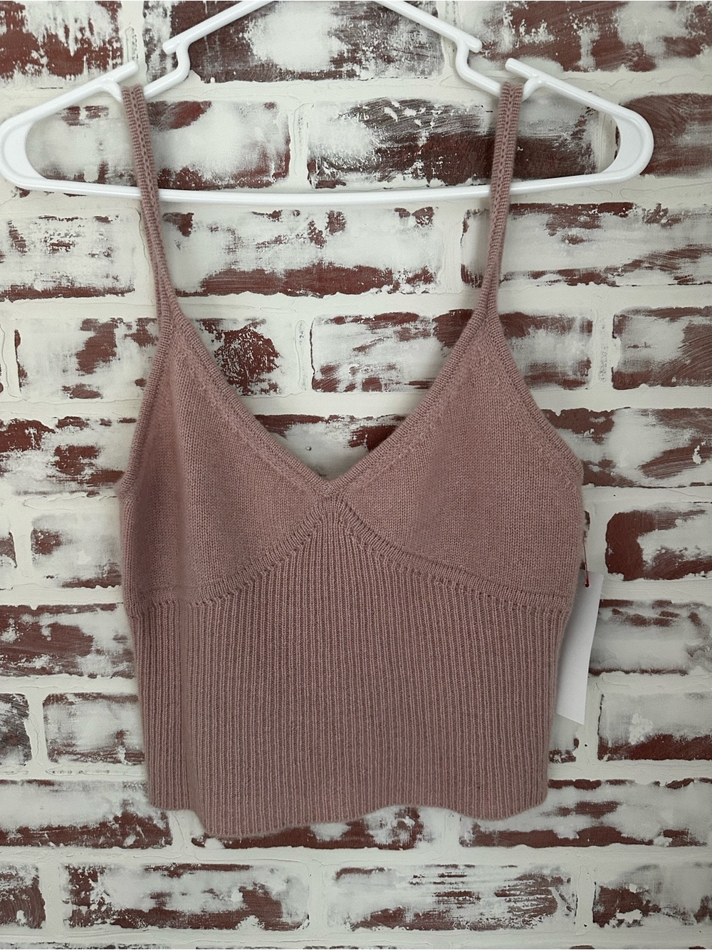Cashmere Spaghetti Strap Crop Top in Dusty Rose